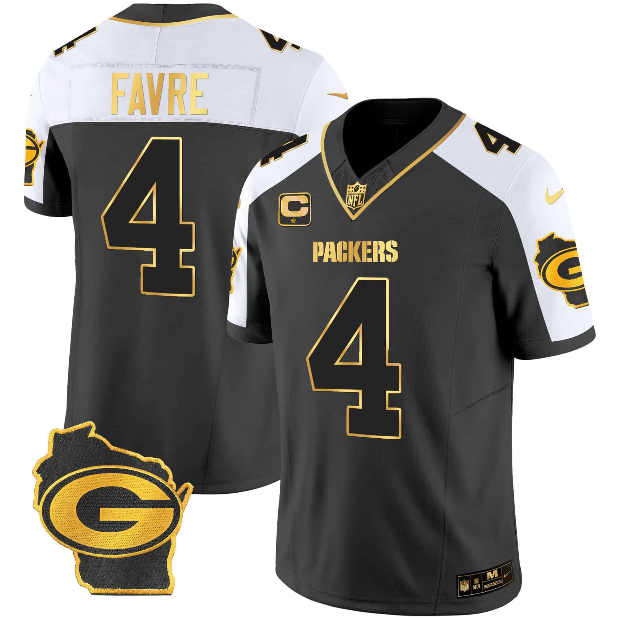 Men Green Bay Packers #4 Favre Black Gold 2024 Nike Home Patch Vapor NFL Jersey->indianapolis colts->NFL Jersey